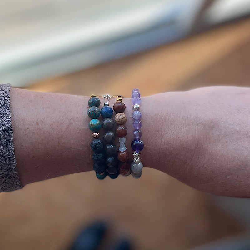 Chocolate Labradorite + Lapis Lazuli Silver Chain Bracelet