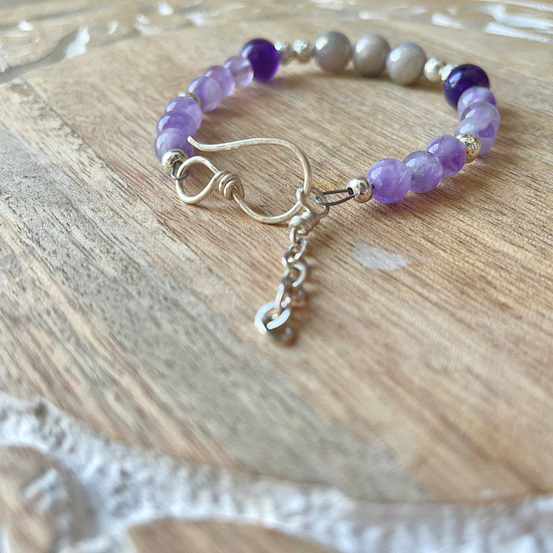 Aura Amethyst + Lava Stone Silver Chain Bracelet