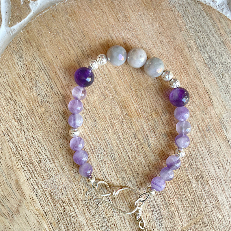 Aura Amethyst + Lava Stone Silver Chain Bracelet