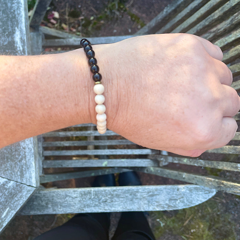 Black Tourmaline + Fossil Jasper Gemstone Bracelet