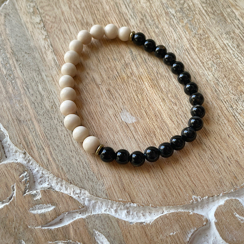 Black Tourmaline + Fossil Jasper Gemstone Bracelet