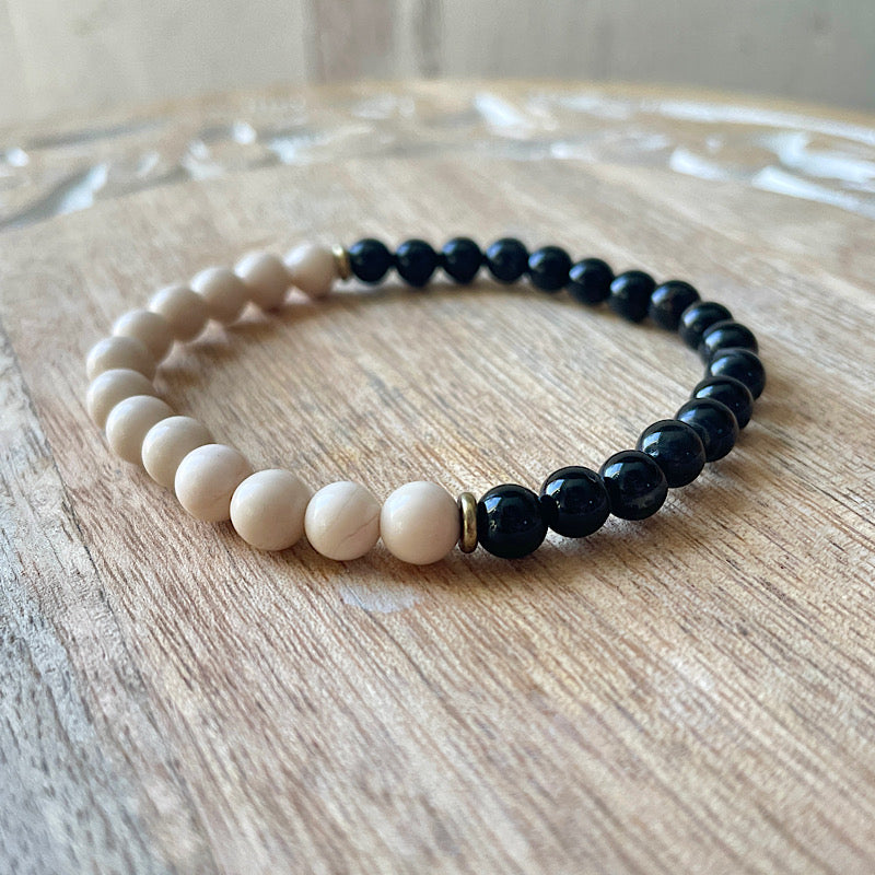 Black Tourmaline + Fossil Jasper Gemstone Bracelet