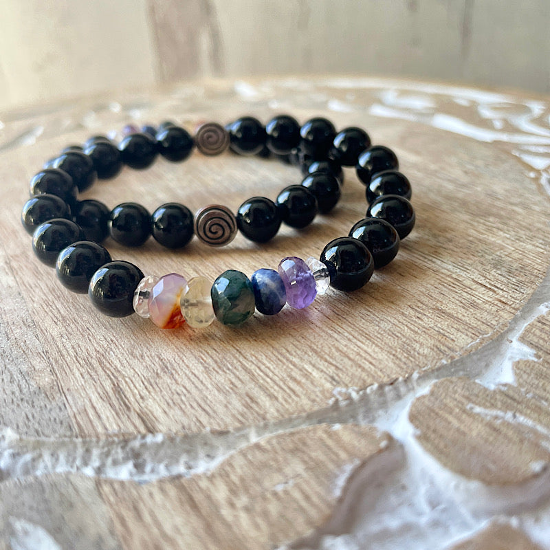 Black Tourmaline + Gemstone Chakra Balancing Bracelet