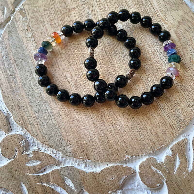 Black Tourmaline + Gemstone Chakra Balancing Bracelet