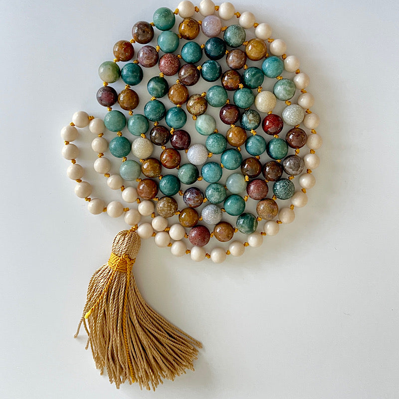 Earthy + Grounding Ocean Jasper 111 Bead Mala