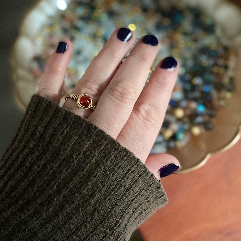 Carnelian Gemstone Gold Ring - Size 9.5