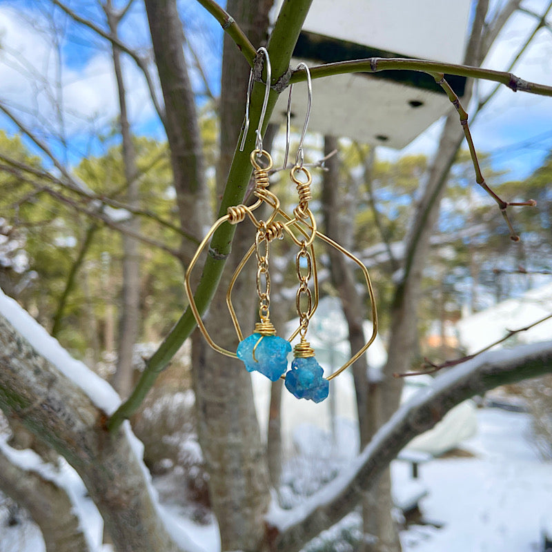 Gold Geometric Aqua Aura Earrings