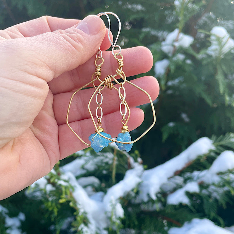 Gold Geometric Aqua Aura Earrings