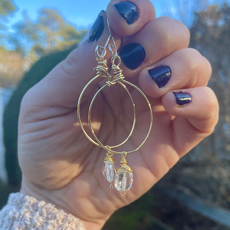 Gold Hoops + Oval Quartz Earrings