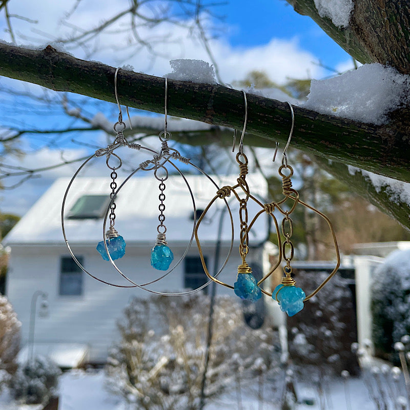 Large Silver Aqua Aura Hoop Earrings