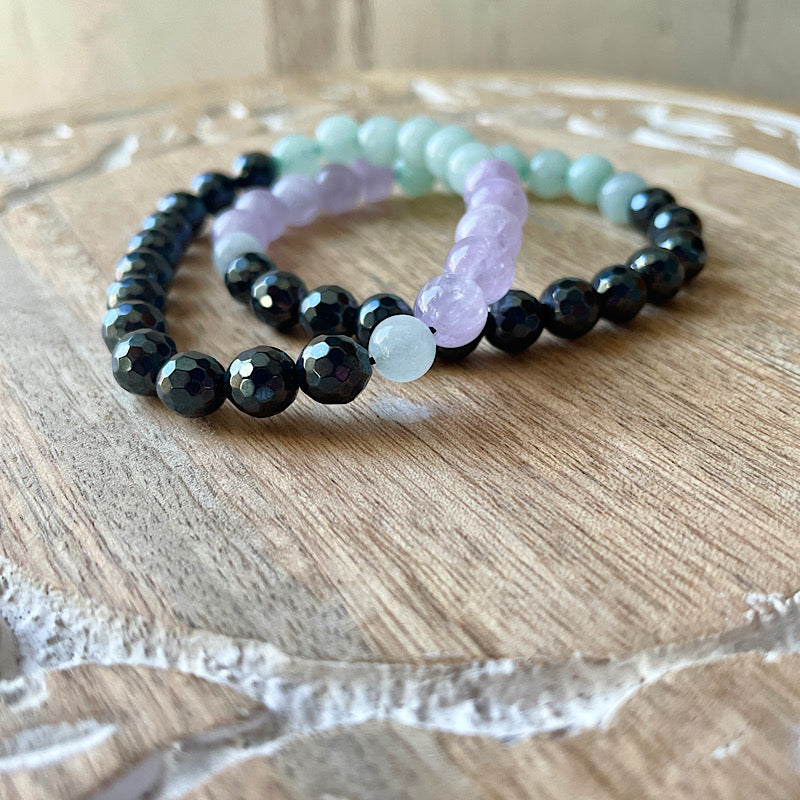 Faceted Hematite + Multi Colored Jade Gemstone Bracelet