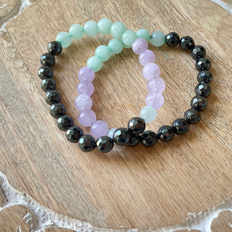 Faceted Hematite + Multi Colored Jade Gemstone Bracelet