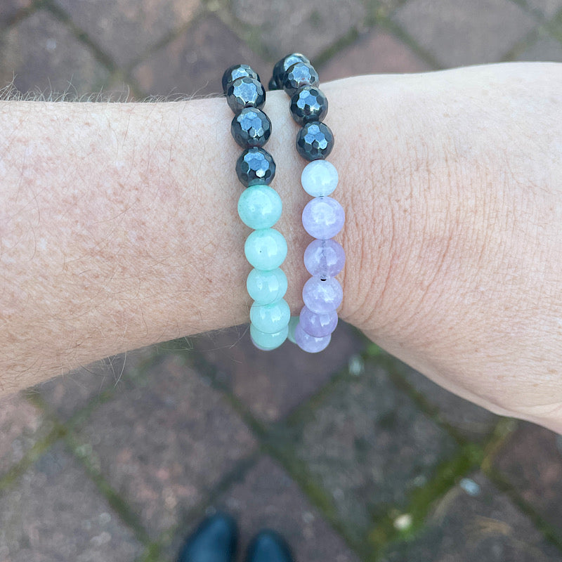 Faceted Hematite + Multi Colored Jade Gemstone Bracelet