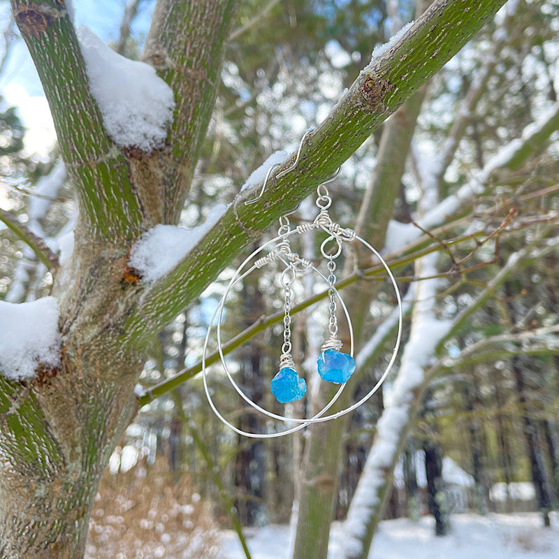 Large Silver Aqua Aura Hoop Earrings