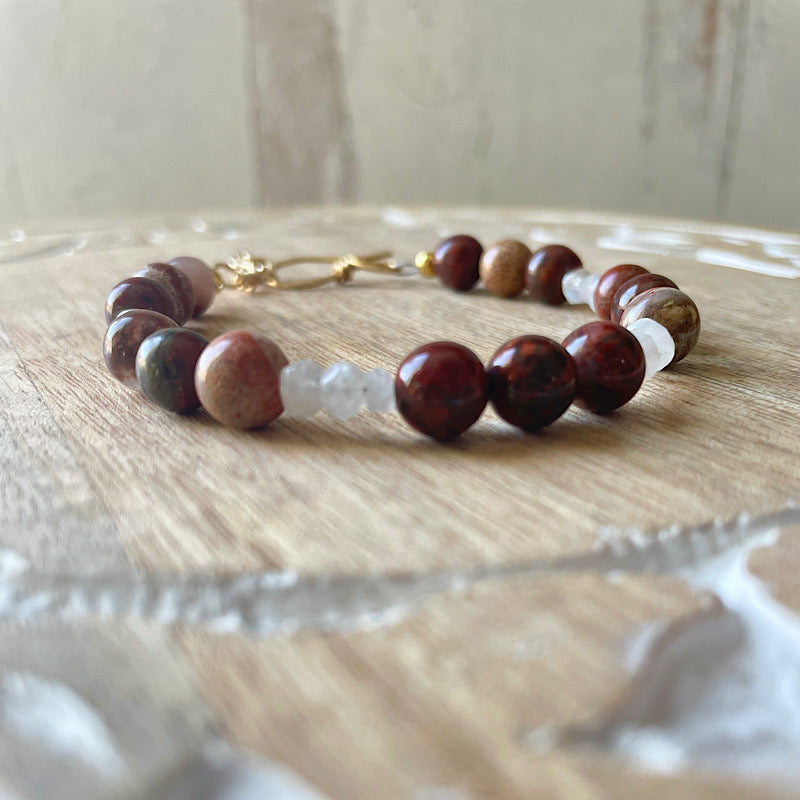 Adjustable Gold Brecciated Jasper + Moonstone Bracelet