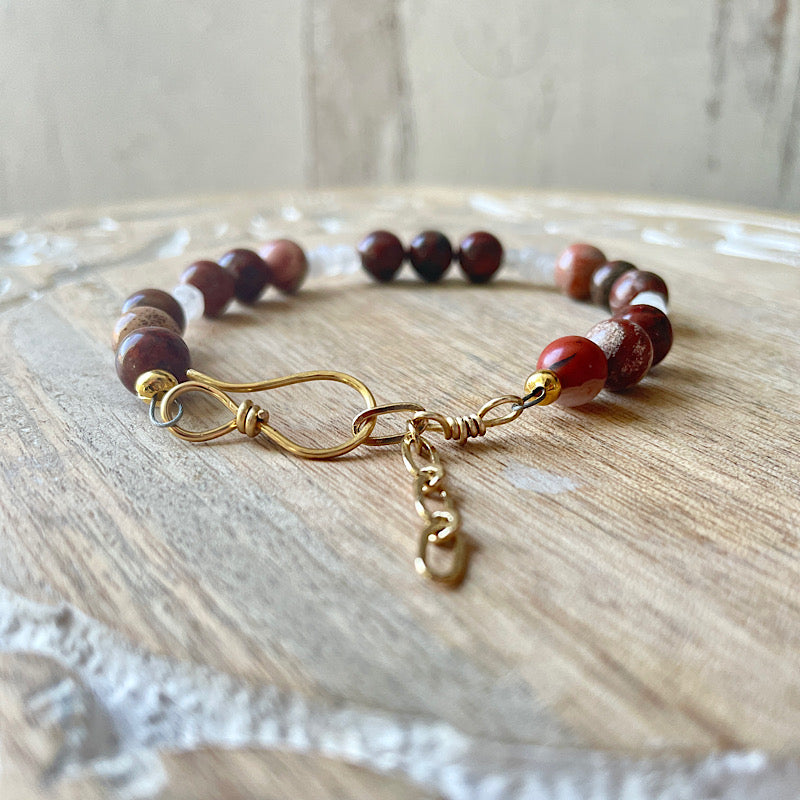 Adjustable Gold Brecciated Jasper + Moonstone Bracelet