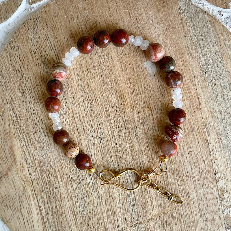 Adjustable Gold Brecciated Jasper + Moonstone Bracelet