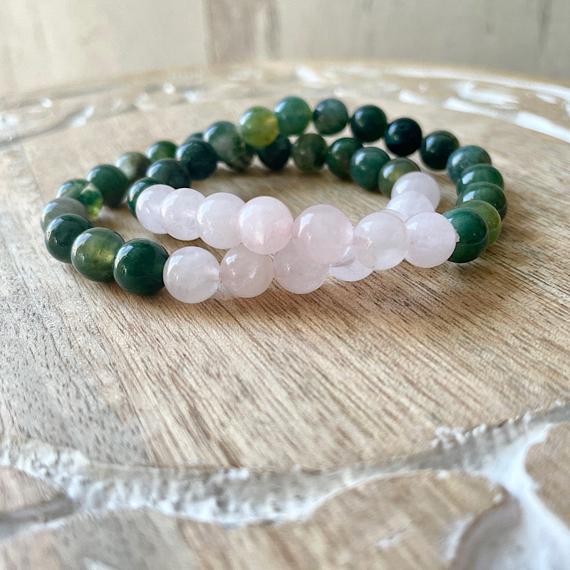 Rose Quartz + Moss Agate Bracelets