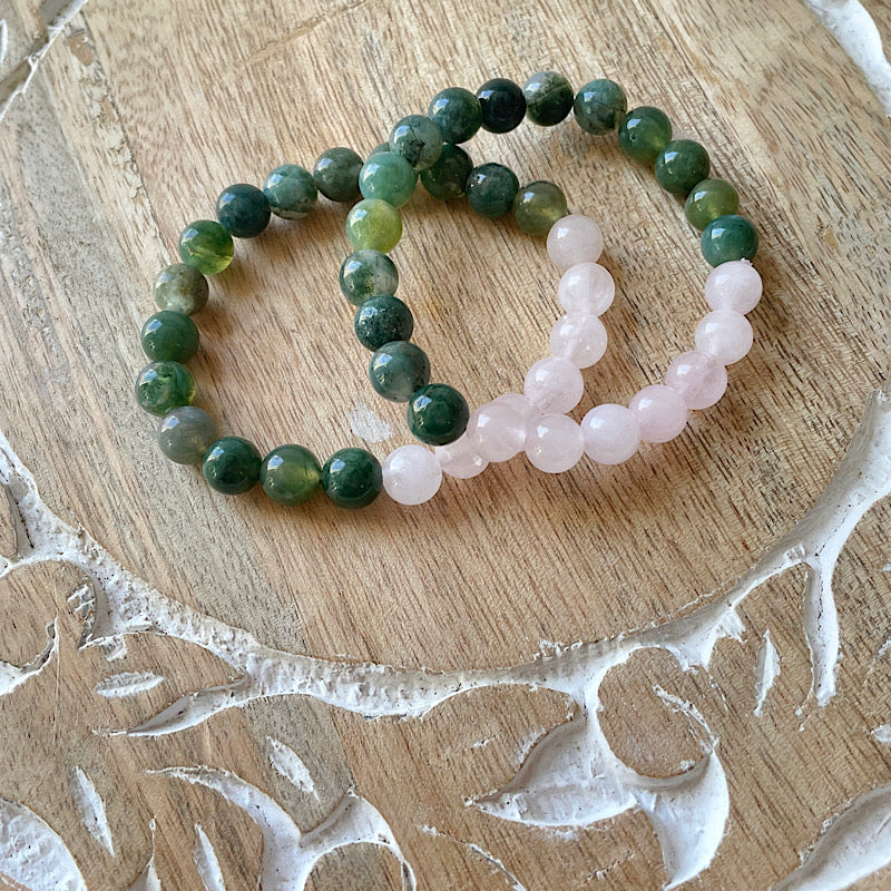 Rose Quartz + Moss Agate Bracelets