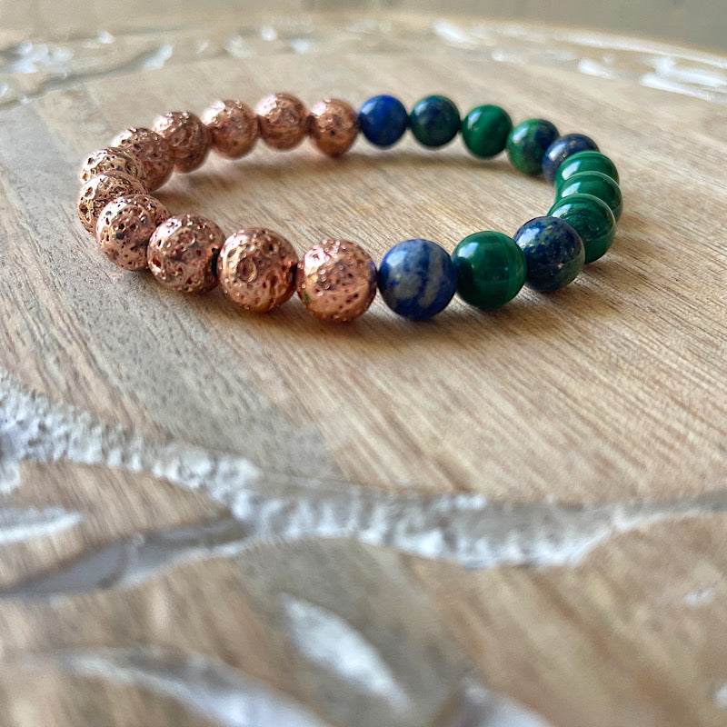 Azurite-Malachite + Rose Gold Lava Stretchy Bracelet