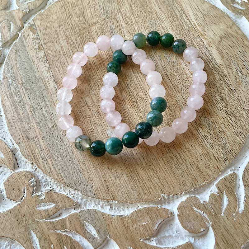 Rose Quartz + Moss Agate Bracelets