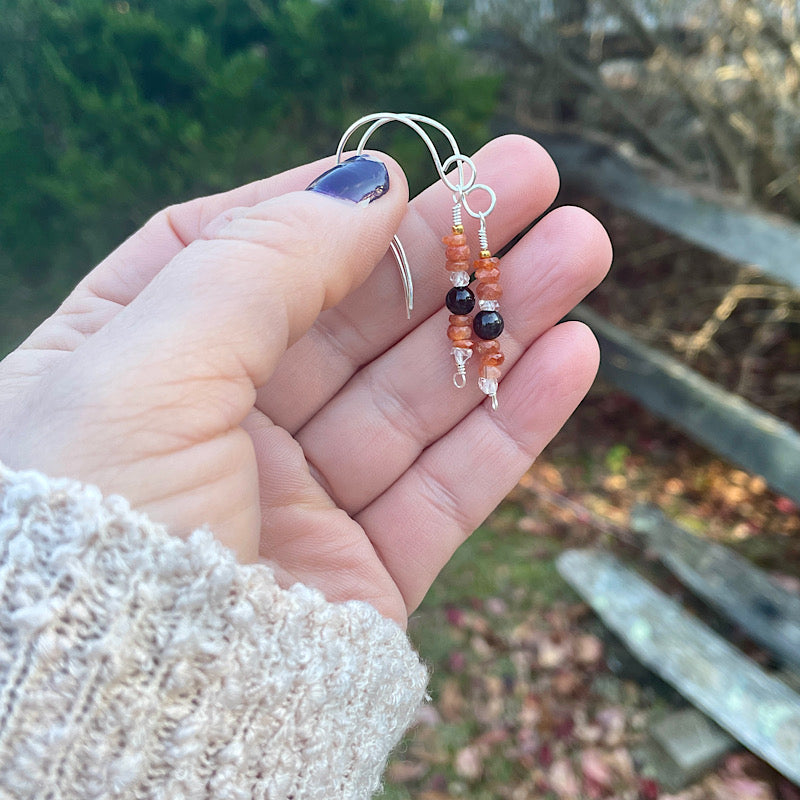 Small Silver Sunstone + Sugilite + Herkimer Diamond Earrings