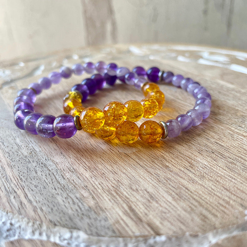 Triple Amethyst Healer Stretchy Bracelet - Gold or Silver