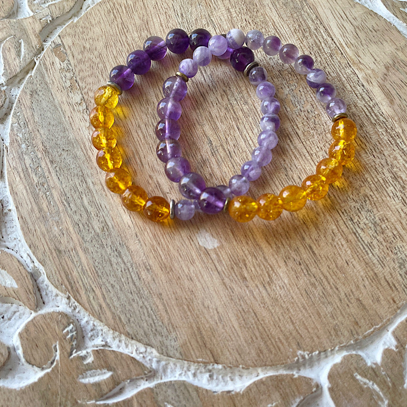 Triple Amethyst Healer Stretchy Bracelet - Gold or Silver