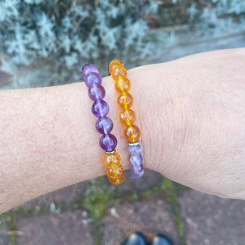 Triple Amethyst Healer Stretchy Bracelet - Gold or Silver