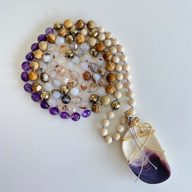 Wellfleet Purple Clam Shell + Amethyst 111 Bead Mala