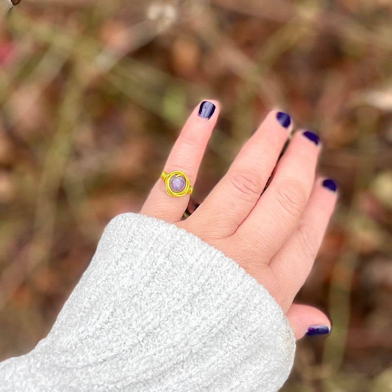 Yellow Gold Swirl Lepidolite Ring - Size 5 1/2