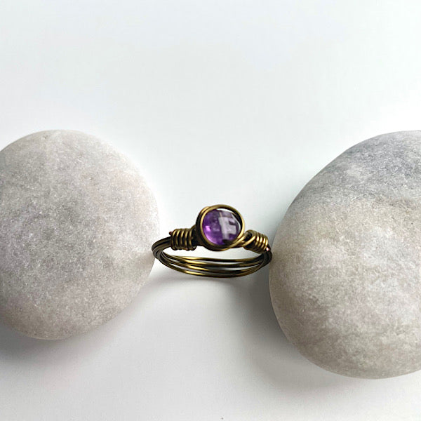 Antique Bronze Bezel Set Amethyst Ring Size 10