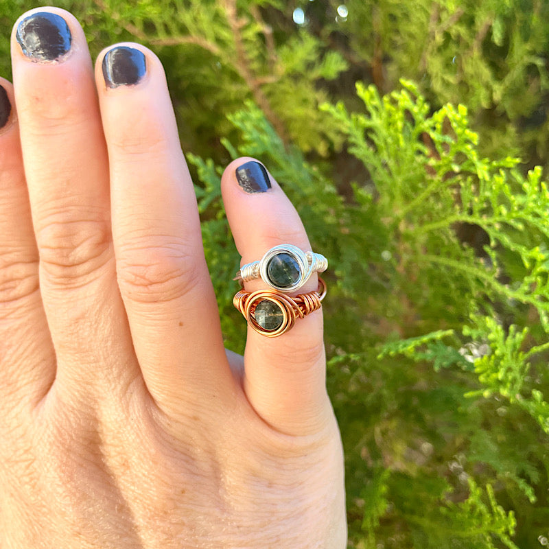 faceted moss agate bezel rings