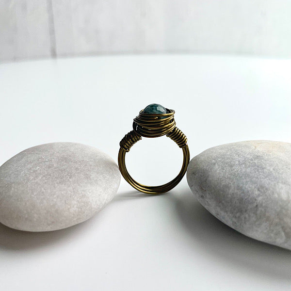 antique bronze moss agate swirl ring