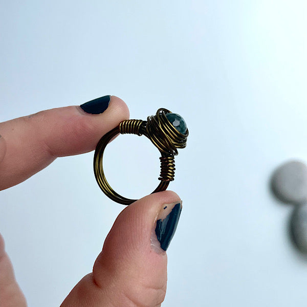 antique bronze moss agate swirl ring