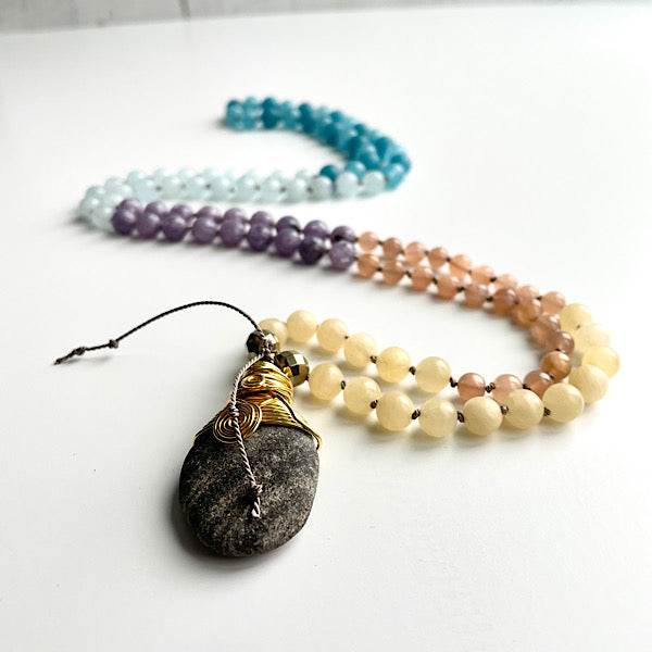 colorful multi beaded wire wrapped pendant necklace